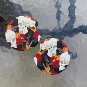 Boho Skull & Roses Car Coasters 2 Pack